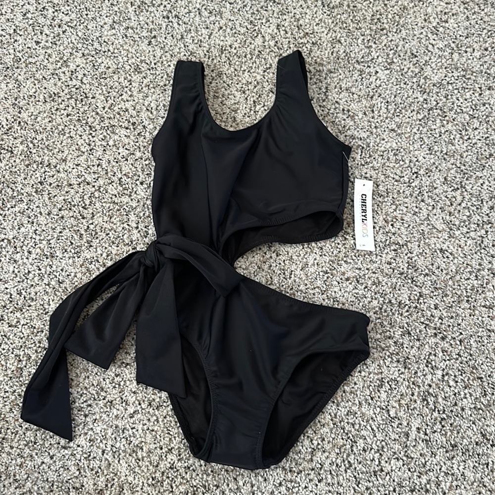 Girls black cutout one piece swim